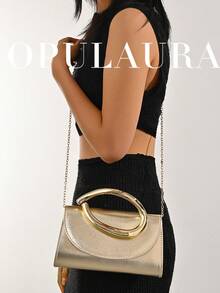 OpulAura Retro Solid Color Clutch Bag, Versatile Compact Purse, Fashionable PU Leather Handbag For Women, Suitable For Weddings, Parties, Galas, Dinners And Other Occasions - Gold - View 9