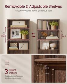 VASAGLE Bookshelf, 6-Tier Open Bookcase With Adjustable Storage Shelves, Floor Standing Unit, 9.4"D X 23.6"W X 63.1"H, Rustic Brown, Black, White, Camel Brown, Natural Beige - Màu gỗ óc chó - Xem 3