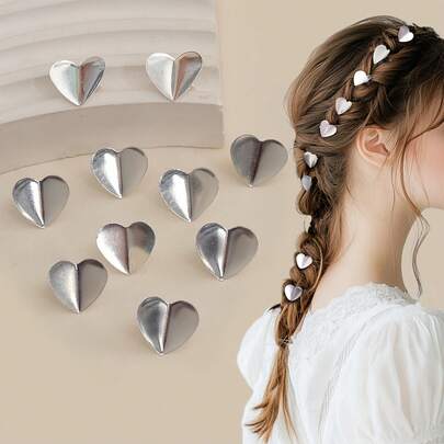 10 piezas de coleteros/pinzas con forma de corazón en dorado y plateado, aptos para uso diario, peinados del Día de San Valentín y trenzado