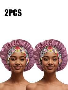 1/2/3/4/5pcs Silk Sleep Cap, Women Wide Brim Elastic Band Printed Sleep Hat, Soft Silk Sleep Bonnet, Suitable For Curly Hair (Random Print Pattern),Holiday,Travel - Color - View 39