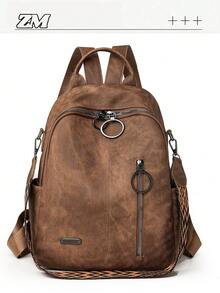 Vintage Style Minimalist Women Backpack, With Multiple Pockets And Zippers, Suitable For Daily Use, Commuting, Outdoor Activities, Can Fit Laptop, Ideal For College Students, Teenagers, Suitable For University, Business, Work, Commuting - Multicolor - View 14