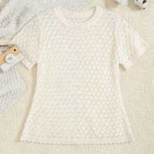 2026新款女婴春夏套装，0-3岁，甜美菱形镂空针织连衣裙，荷叶边短袖公主裙套装，百搭日常装 - 杏色 - 查看 2