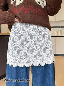 Lace Fake Layering Skirt, Plus Size Casual Hem Underskirt For Sweaters - Multicolor - View 11