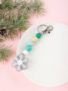 1pc Unique Snowflake Beaded Keychain, Adorable Snowflake Decor With Soft Wooden Beads Design, Perfect Christmas Stocking Stuffer Gift, Gift For Friends, Christmas Gift - Multicolor - View 3