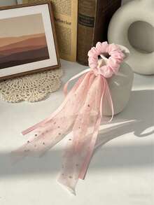 4件套女孩蝴蝶结网纱发圈，婚礼新娘节日派对发饰 - 彩色 - 查看 3