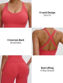 NcmRyu 一套女士吊带露背交叉背心和喇叭裤运动套装 - 紅色 - 查看 3