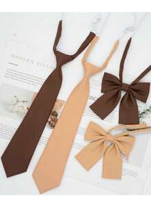 2pcs/Set Women's Fashion Solid Color Black/Brown/Red/Green/Navy Blue JK School Style Tie Set, Suitable For Daily School Shirt Matching - Multicolor - View 1