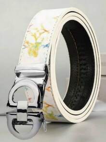 奢华男士字母印花休闲自动扣皮带，配金/银合金扣，是馈赠亲朋好友的理想节日礼物 - 彩色 - 查看 8