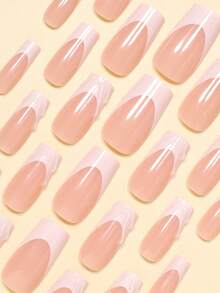 Women's Hand-Painted Nail Stickers Full Coverage Nail Stickers, White French, 3D Hand-Painted Nail Art, French Nude Nail Patches, Nail Supplies - Multicolor - View 4