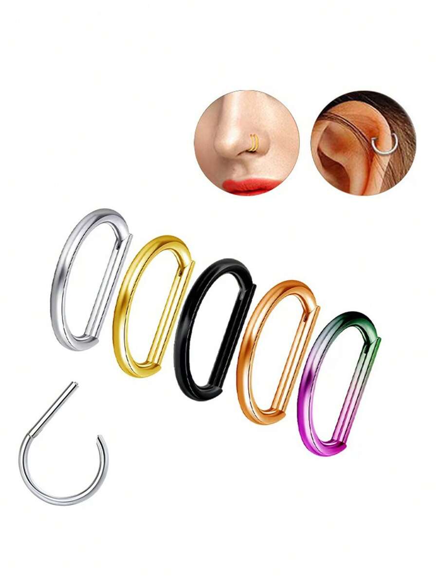 1 chiếc khuyên mũi hình chữ D tối giản bằng thép không gỉ 316L, trang sức xỏ khuyên cơ thể unisex có kẹp cài, thích hợp để đeo hàng ngày và tham dự các lễ hội âm nhạc.