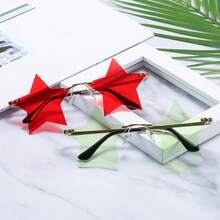 Women's Rimless Pentagram Fashion Glasses, Red Ocean Lenses - Unique Design Glasses, Suitable For Parties, Dances, And Casual Wear, Comfortable And Lightweight Design, No Accessories Needed,  Fashion Glasses. - 金框黑灰膜 - 查看 6