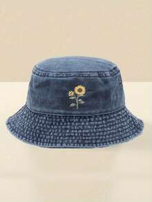Sunflower Print Distressed Bucket Hat, Casual Outdoor Sun Protection Hat For Men And Women - Bucket Hat - View 4