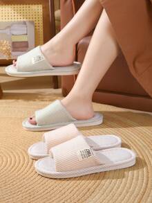 Zapatillas de lino a rayas unisex para la playa, transpirables y antideslizantes para uso en interiores, adecuadas para todas las estaciones, primavera - Beis - Ver 3