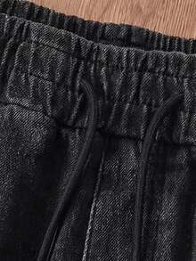 Quần short cargo nam tối giản mùa hè, chất liệu denim bạc màu, kiểu vintage, có túi. - màu đen - Xem 4