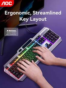 AOC Gaming And Office Keyboard: Metal Panel + Ergonomic Streamlined Layout, Cool Backlight System, E-Sports-Grade Feel, Sturdy And Durable. - View 2