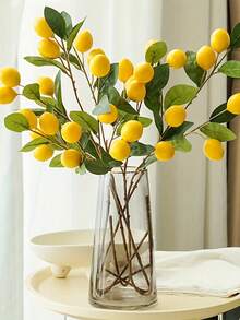 1/3/6PCS Artificial Lemon Branches With Green Leaves, 27.1'' Artificial Plant With 6 Bright Yellow Lemon Fruits, No Maintenance Artificial Flower For DIY Wedding Party Garden Home Decoration, Indoor Outdoor Spring Summer Decor, Modern Nordic Style - Multicolor - View 9
