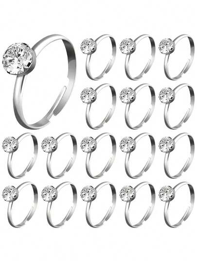 30/10/5 piezas Anillos de Diamante Falso de Rhinestone Plateado, Regalos de Boda, Anillos para Despedida de Soltera, Adecuado para el Día de San Valentín, Decoración de Boda, Suministros de Fiesta, Decoración de Regalo