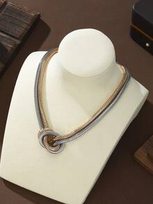 ZHIXUN 1 pièce Collier élégant à chaîne serpent spiralée multicouche pour femmes, design de nœud géométrique, collier ras-du-cou à la mode, polyvalent pour un port quotidien et en cadeau, accessoire toutes saisons - collier - Voir 2