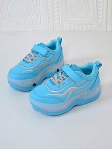 Girls' Sky Blue Wave Pattern , Hook And Loop 4-Wheel Retractable Roller Skates, Children's Sports Inline Skates - Mint Blue - View 5