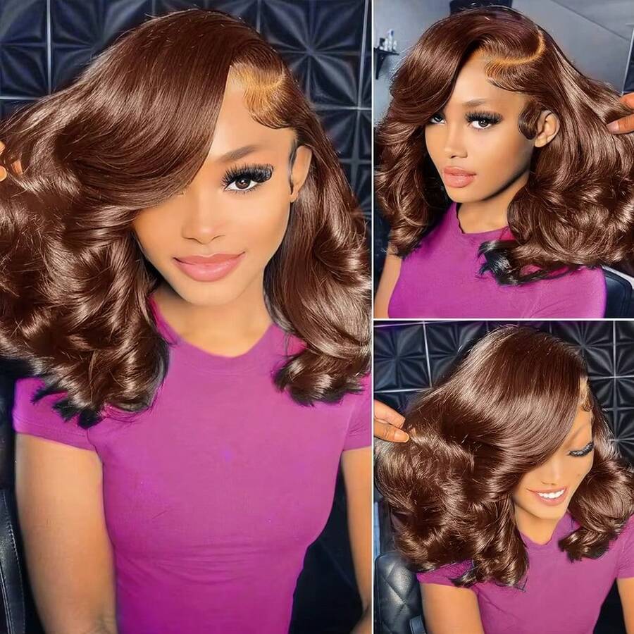 Brown Bob Wig Human Hair 180% 13x4 Body Wave Lace Front Wigs Human Hair Pre Plucked Frontal Chocolate Brown Short Bob Wigs Wavy