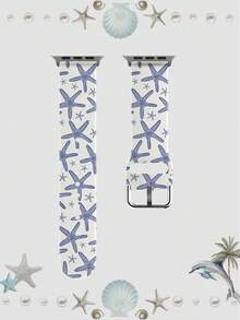1条蓝色海星图案柔软弹力透气腕带，适用于三星、荣耀智能手表，尺寸可选38mm、40mm、41mm、42mm、46mm、45mm、44mm、49mm，沙滩假日礼物图案，日常休闲硅胶表带，兼容苹果手表Ultra系列SE/11/10/9/8/7/6/5/4/3/2/1 - 彩色 - 查看 12