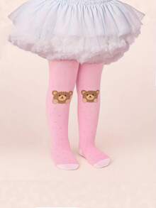 4双装女童连裤袜，可爱兔子、小熊、草莓和爱心图案，柔软透气舒适时尚婴儿连裤袜，春秋季款 - 彩色 - 查看 7