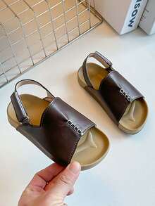 耐穿/柔软/一双装男女童休闲凉鞋，婴幼儿防滑平底鞋，多功能魔术贴可爱旅行沙滩鞋，罗马风公主学生鞋，适合夏季穿着 - 棕色 - 查看 6