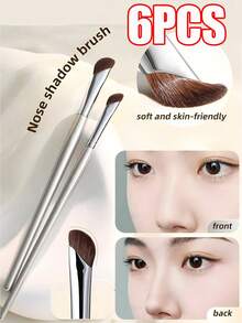 6支/2支/1支装鼻影刷、高光刷、眼线刷、晕染刷、轮廓刷、斜角眼影刷化妆刷套装，包含高光刷、斜角鼻影刷、侧边轮廓刷、轮廓刷、粉底刷、遮瑕刷、腮红刷、修容刷、散粉刷、粉底刷、腮红刷，赠品 - 銀色 - 查看 1