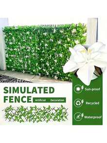 1pc Expandable Artificial Hedge With White Flowers And Green Leaves, UV-Resistant, Adjustable Simulated Ivy Privacy Screen, Suitable For Garden, Backyard, Balcony Wall Decor, As Well As Retractable Fence Net And Panels - Orchid Fence - View 3