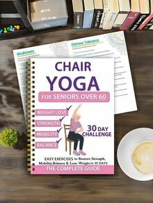 Guía de libro de yoga en silla de 30 días para personas mayores de 60 años, cuaderno espiral para mejorar la condición física - Multicolor - Ver 7