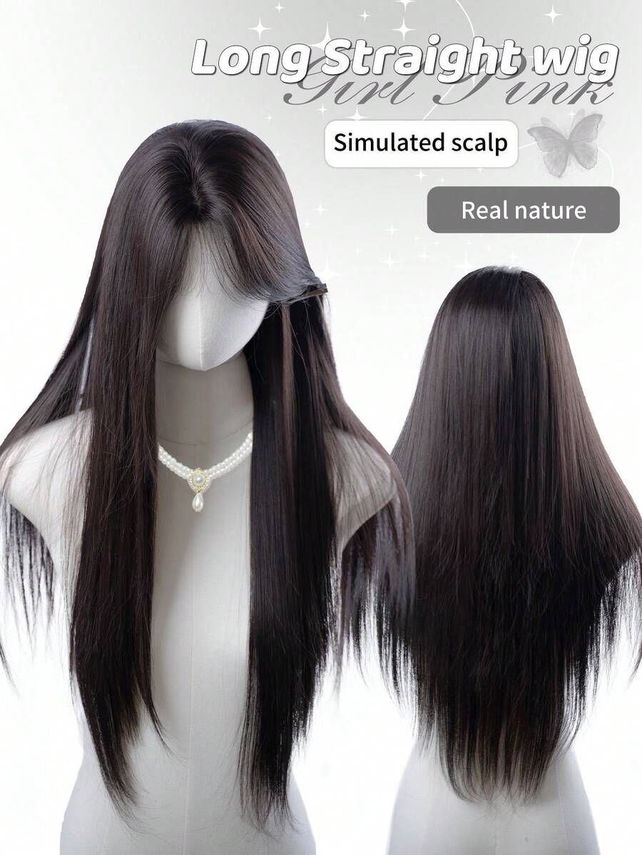 alicegarden 30-Inch Forehead Lace Front Wig A Natural Straight Style A Stunning Black. Middle Part Design , This False Hairpiece Is Perfect For Ms Daily Party Cosplay Use, Offering A Natural And Natural Durable Wig Gift For Ladies. - Black - View 1