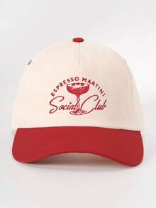 1顶男士刺绣“浓缩咖啡马提尼”撞色棒球帽，街头时尚五片帽，户外防晒休闲帽，适合春秋季旅行、海滩、夏季、假日佩戴 - 彩色 - 查看 15