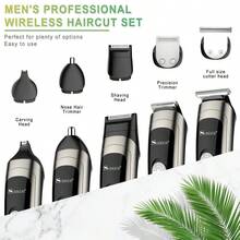 1件套多功能修剪器套装，包含剪刀、剃须刀、鼻毛修剪器、理容套装、5合1液晶显示屏雕刻理发器 - 查看 4