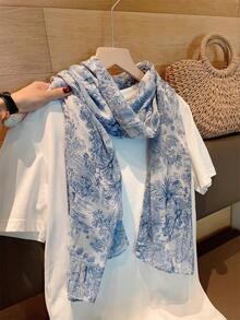 1条蓝色围巾，女士多功能冬季披肩，春秋季雪纺围巾，保暖颈部围脖，超大披肩/沙滩巾 - 藍色 - 查看 4