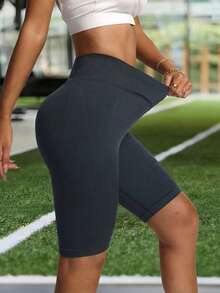 Seamless Knit V-Waist Knee-Length Athletic Leggings, High Waist Non-Curling, Soft And Skin-Friendly, Yoga, Fitness And Daily Casual Wear Sports - Grey - View 2