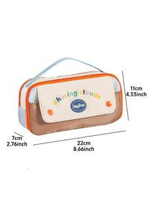 1pc Dopamine Contrast Color Portable Pencil Case, Large Capacity Stationery Bag, Unique Cute Pencil Box, Magnetic Snap Closure, Front Drawstring Design, Suitable For Elementary Students, Teenagers And Girls - Multicolor - View 6
