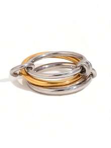 1pc 18K Gold Plated Creative Interlocking Round Rings Thick Stainless Steel Multi-Layer Ring, Perfect Jewelry Gift, Suitable For Women's Daily Wear - Ring - View 7