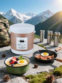 Olla arrocera mini para coche de 12V/24V, olla eléctrica para sopa y gachas de 1.6L para coche y camión, vaporera de alimentos, calentador, caja de almuerzo de calentamiento rápido - Dorado - Ver 4