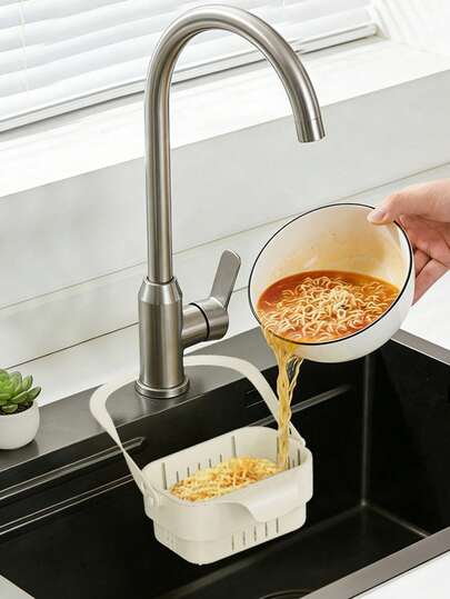 1pc Hands-Free Squeeze-Style Drain Basket, Food Residue Filter, Hanging Kitchen Sink Drain Basket, One-Click Squeeze Drain Basket, Kitchen Organizer Rack, Faucet Drain Basket, Standalone Drain Basket, Kitchen Storage Basket, Sponge Drain Basket, Dishcloth Drain Basket