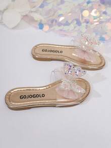 儿童时尚拖鞋，新款夏季圆头蝴蝶结设计时尚女童沙滩拖鞋 - 香檳色 - 查看 7