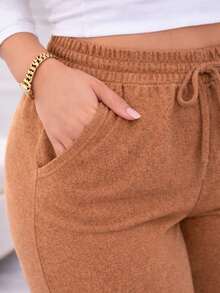 Women's High-Waisted Jogger Pants - Warm, Soft, And Comfortable - 摩卡棕 - 查看 3