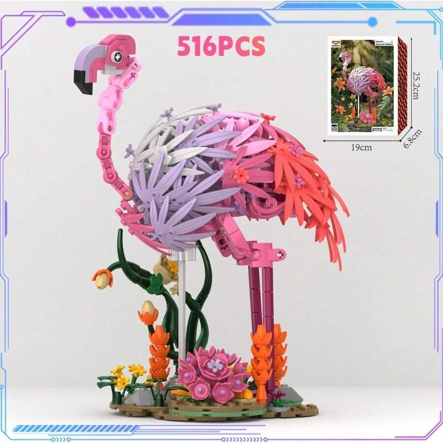 Flamingo Model, Floral & Animal Series Wooden Puzzle Decoration, Relaxing Assembly Experience, Suitable As Holiday/Birthday Gift - Multicolor - View 1