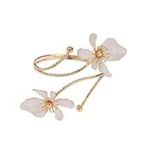New Arrival White Enamel Floral Openable Bangle Bracelet, Gradient Petal Gold-Plated Arm Cuff, Unique Design Jewelry - White Armband - View 2