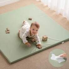 Blissful Diary Alfombra de juego de bebé de cuero vegano 119 4 x 119 4 cm alfombra de parque grueso acolchado e impermeable para bebés y niños pequeños elegante y fácil de limpiar para juegos de - Verde claro - Ver 8