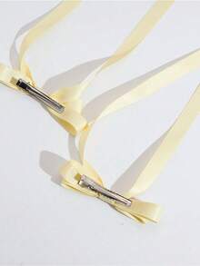 2pcs Ballet Style Long Ribbon Bow Hair Clip Fashionable And Cute Women Hair Accessory Suitable For Daily Wear On Any Occasion Valentine's Day Valentines Hair Accessories For Women Claw Clips Hair Claws Hair Barrettes School Stuff Elegant College Winter Outfit For Women Bows Head Accessories - 黃色的 - 查看 4
