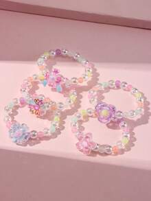 5pcs/Set Cute Flower Charm Colorful Glow-In-The-Dark Beaded Bracelet Set, Suitable For Holiday Party, School, Birthday Gift For Girls, Random Color - Multicolor - View 1
