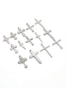 10pcs Stainless Steel Cross Pendant, Double Loop Religious Style Cross Charm, Suitable For DIY Necklace, Bracelet And Other Jewelry Making - Multicolor - View 9