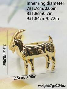1 chiếc nhẫn mạ vàng 14k thiết kế hình con dê thời trang, trang sức unisex phù hợp để đeo hàng ngày, hẹn hò, dự tiệc, ngày Valentine, Giáng sinh, sinh nhật. - Vàng - Xem 3