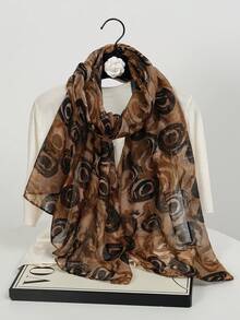 1pc New Bali Yarn Ink Whirlwind Print Scarf, Elegant And Fashionable Thin Sunscreen Scarf For Women, Multi-Functional Soft Shawl Scarf, Daily Evening Dress Outer Wear, Travel Beach Sunshade Shawl, Photography Wear And Festival Gift - Multicolor - View 6