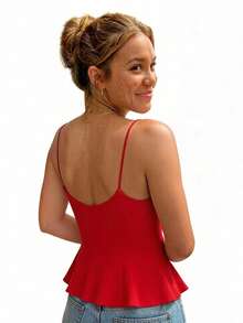Women's Summer Flared Hem Camisole Sleeveless Open Back Solid Color Cami Tank Tops - 紅色 - 查看 5